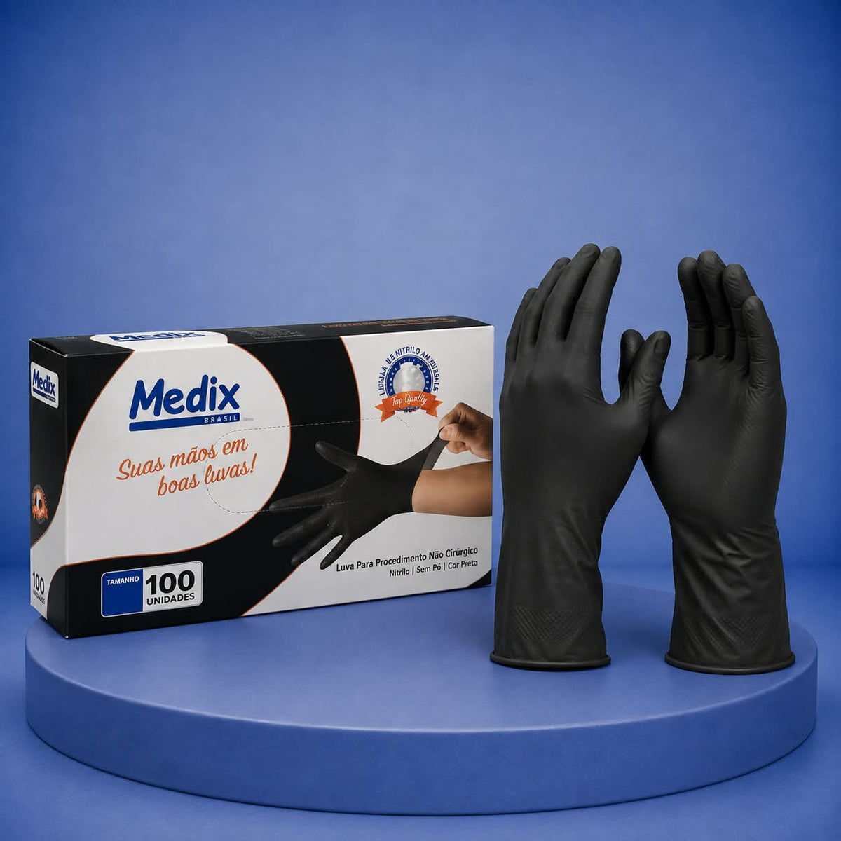 LUVA NITRILICA S/PO PRETA TAM M  100UN MEDIX