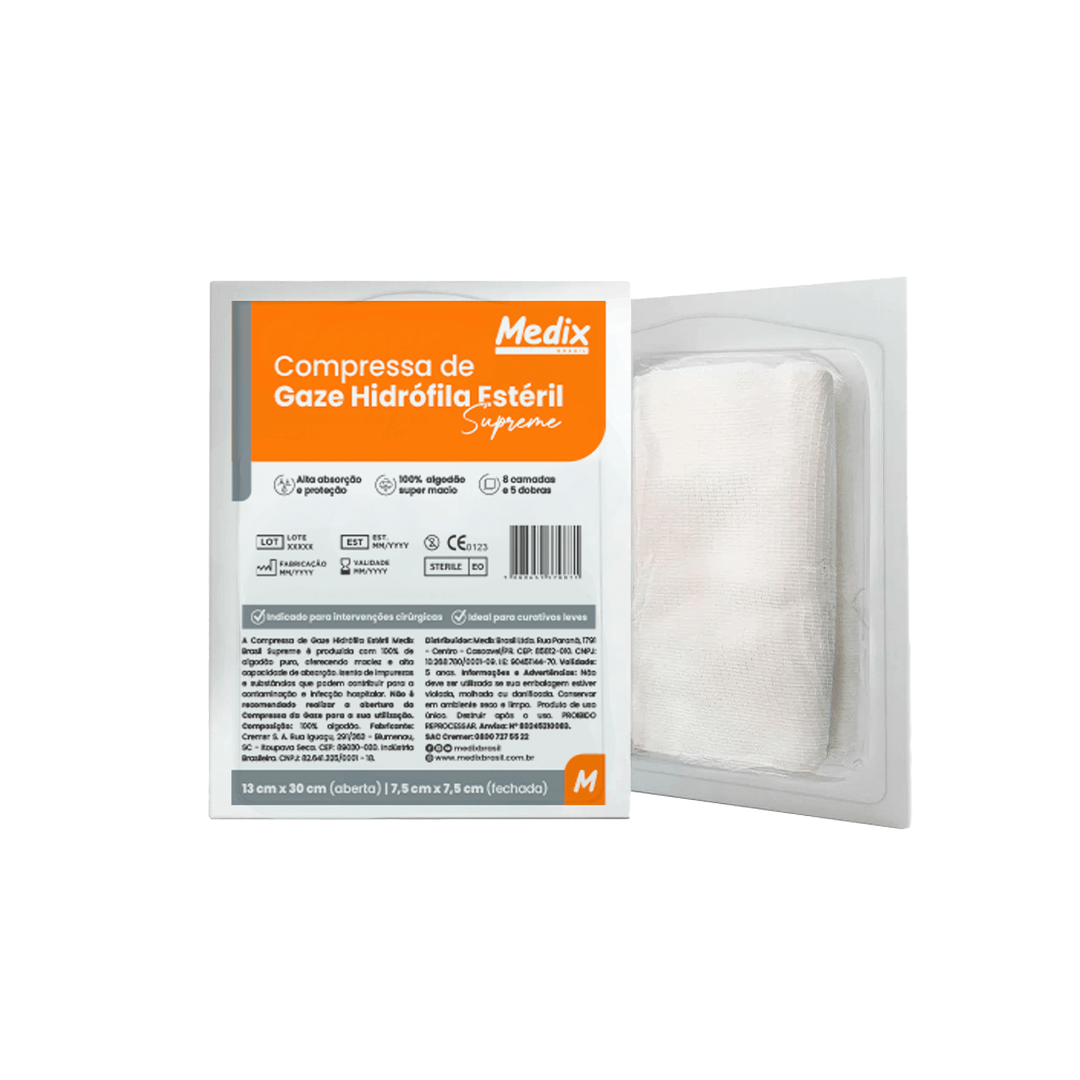 COMPRESSA DE GAZE ESTERIL 11F 7,5X7,5CM COM 10 UND MEDIX