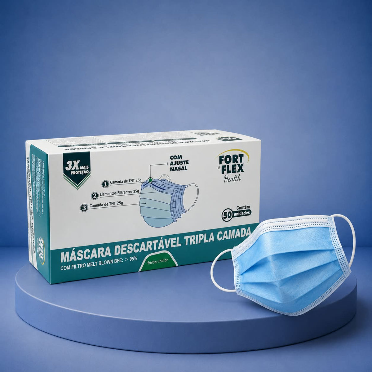 MASCARA TRIPLA AZUL C/50UND - FORT HEALTH