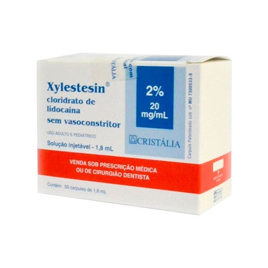 LIDOCAINA 2% SEM VASO TUBETE 1,8ML XYLESTESIN CRISTALIA