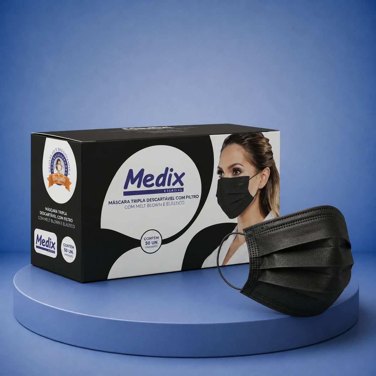MASCARA TRIPLA C/ELAST PRETA 50UN CAIXA MEDIX
