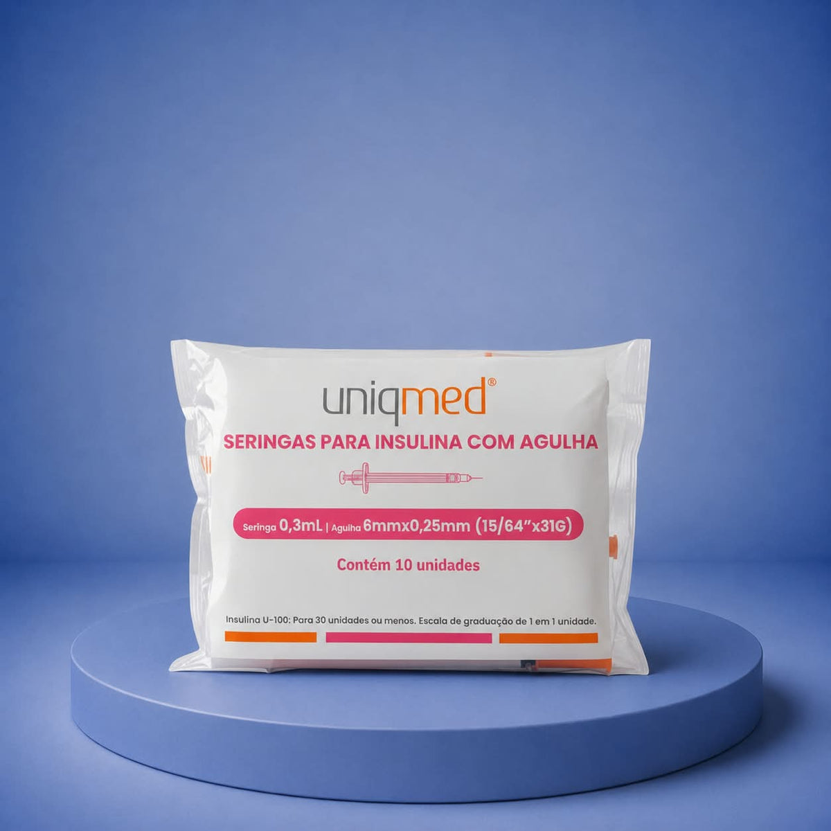 SERINGA INSULINA  0,3ML(AGULHA 6MM X 0,25MM) 31G UNIQMED