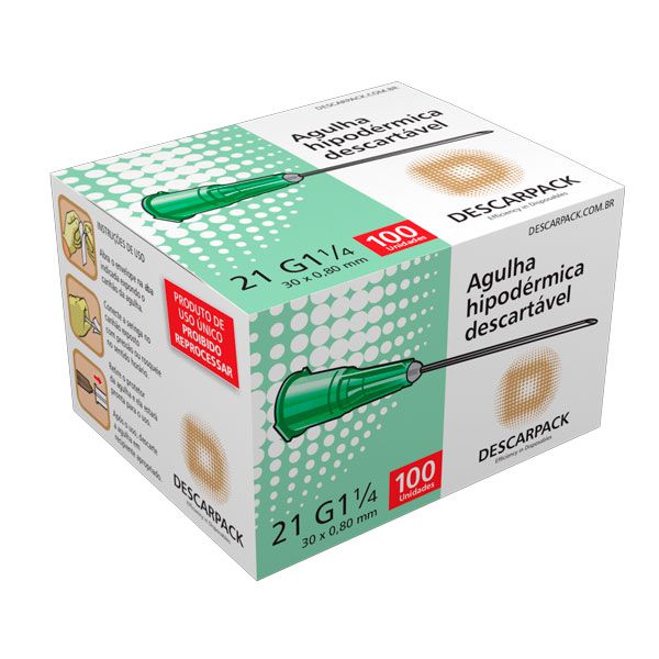 AGULHA HIPODERMICA 21G1 1/4 (30 X 0,80MM) DESCARPACK