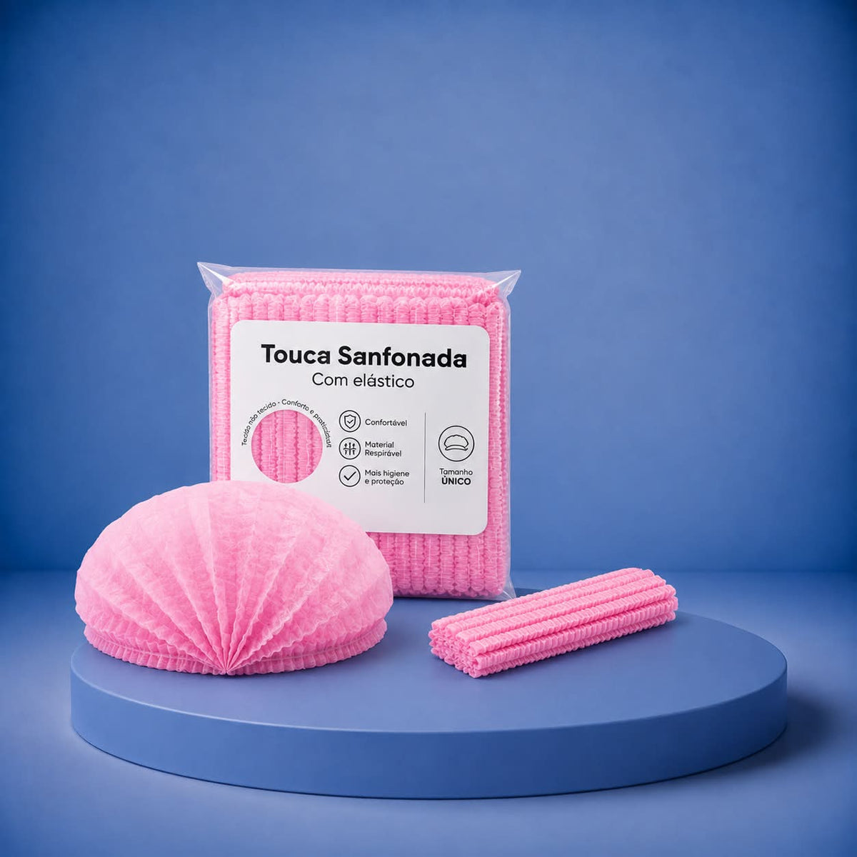 TOUCA SANFONADA EM TNT COR ROSA C/25UN PROTDESC