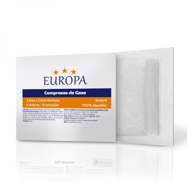 COMPRESSA DE GAZE ESTERIL 7,5 X 7,5CM 13 FIOS  C/10 UN EUROPA