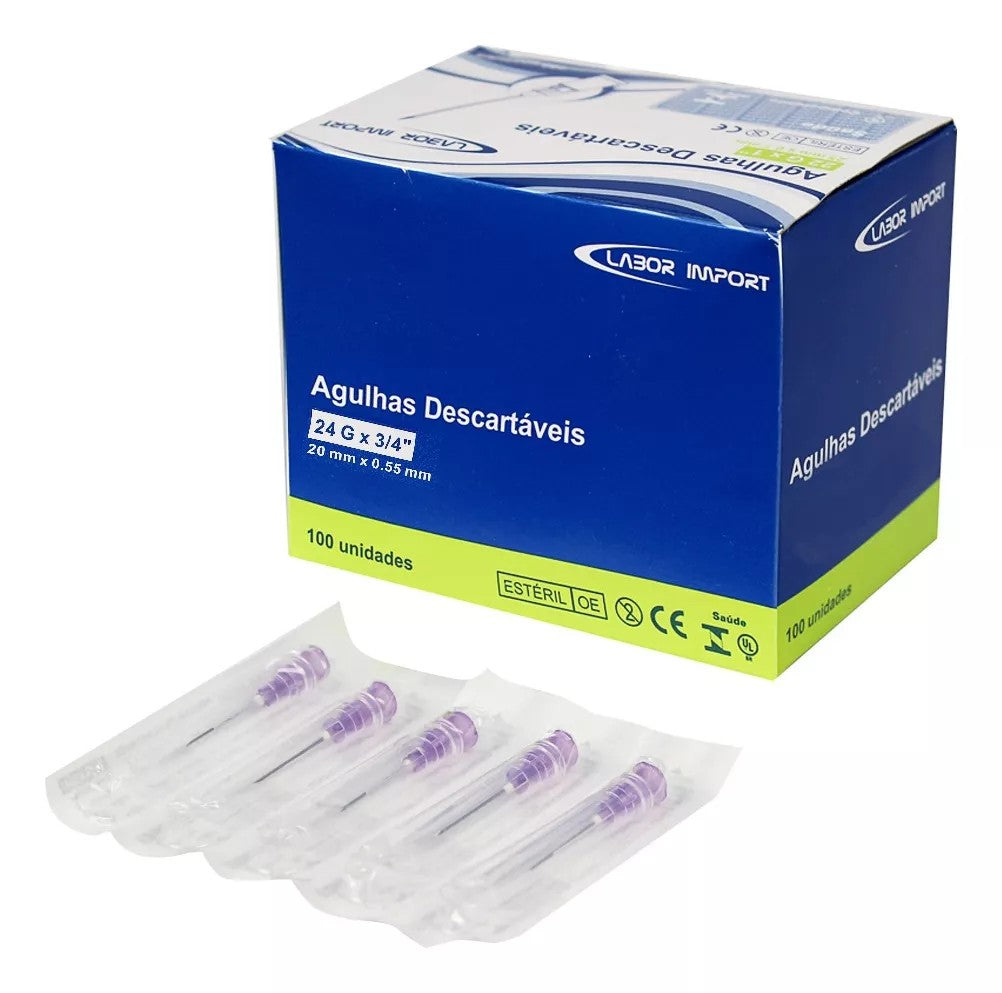 AGULHA HIPODERMICA 24G X 3/4'' TAM 20MMX0,55MM LABOR IMPORT