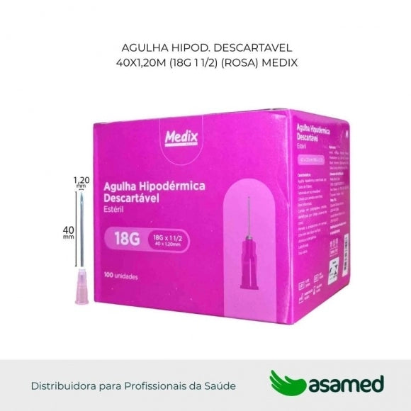AGULHA HIPODERMICA 18G X 1 1/2 (40 X 1,20MM) MEDIX