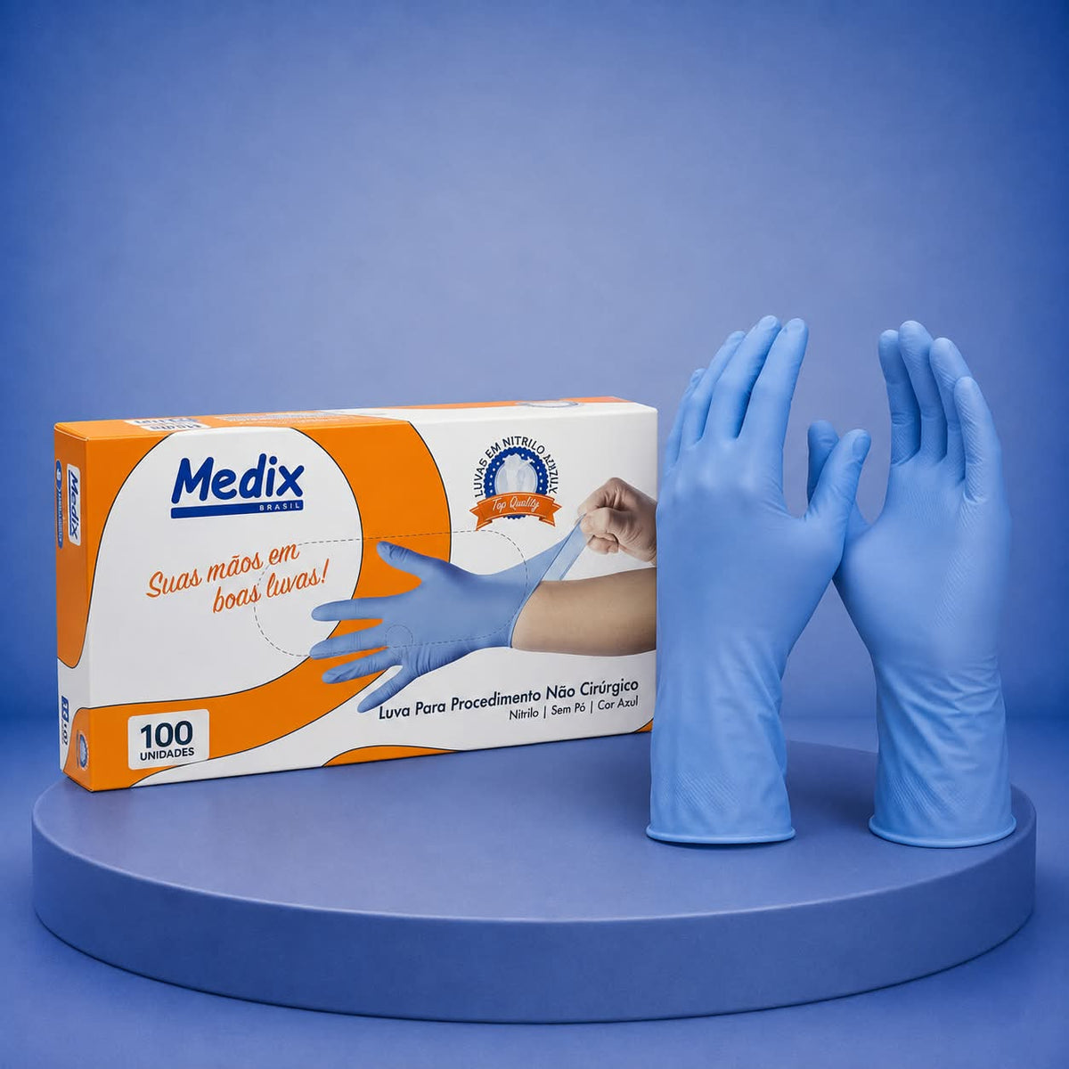 LUVA DE NITRILO AZUL USO GERAL TAM M C/100UN MEDIX