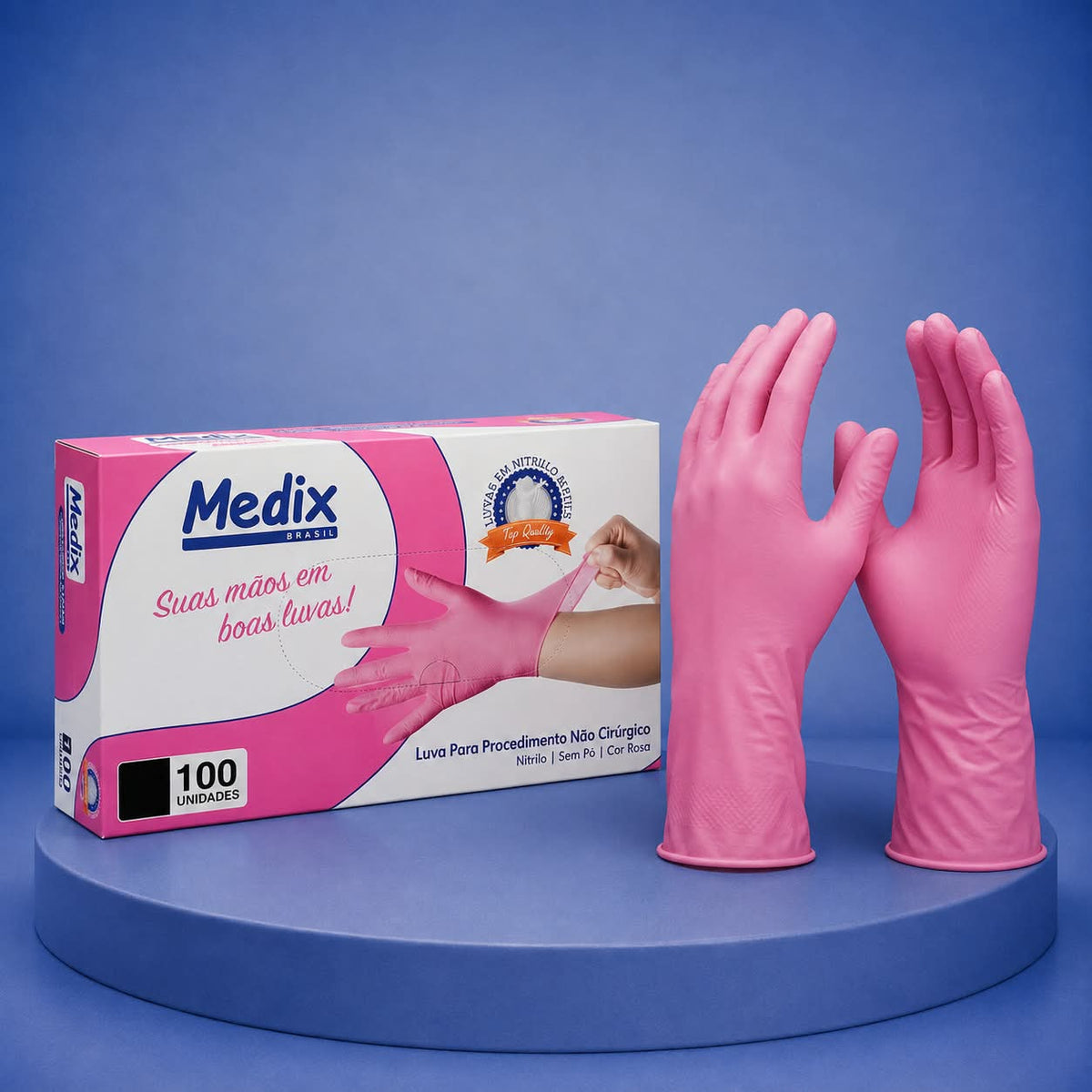 LUVA NITRILICA S/PO ROSA TAM P 100UN MEDIX