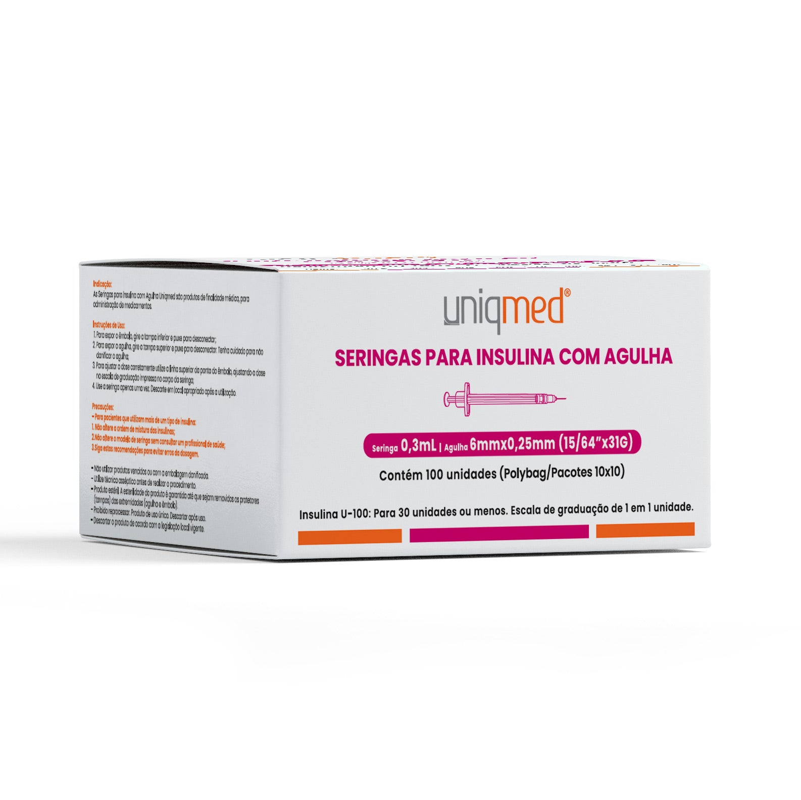 SERINGA INSULINA  0,3ML(AGULHA 6MM X 0,25MM) 31G UNIQMED
