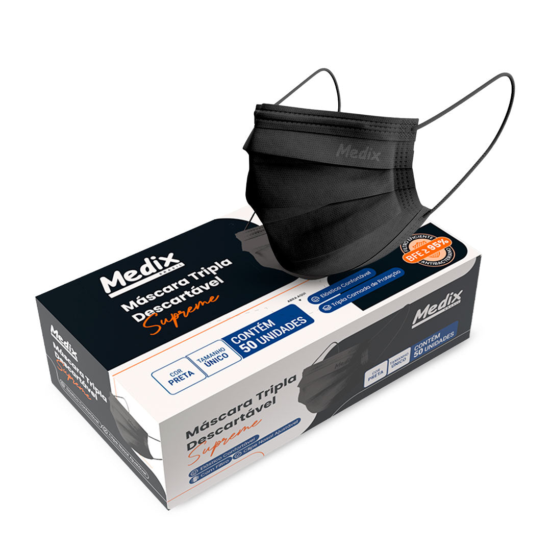 MASCARA TRIPLA C/ELAST PRETA 50UN CAIXA MEDIX