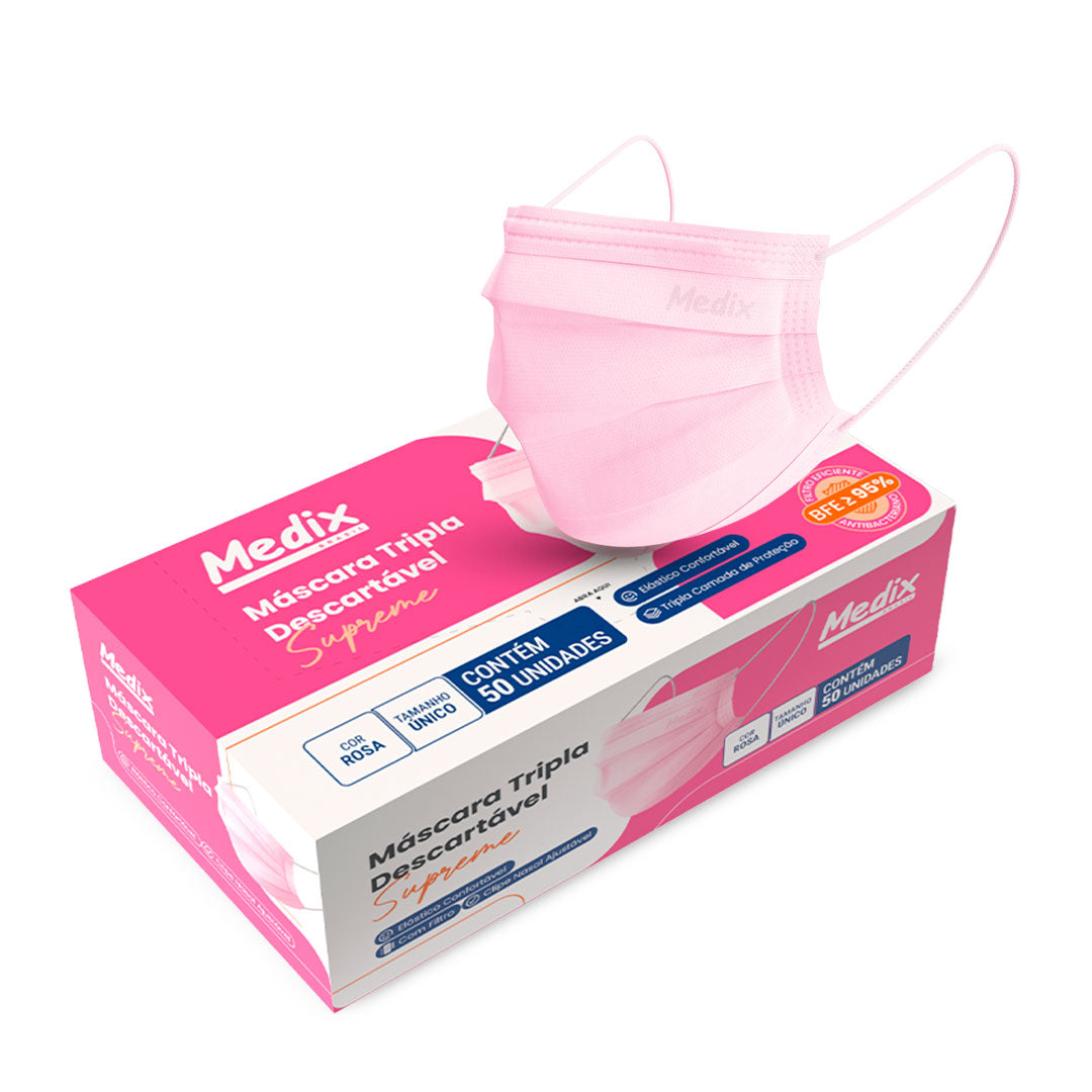 MASCARA TRIPLA C/ELAST ROSA 50UN CAIXA MEDIX